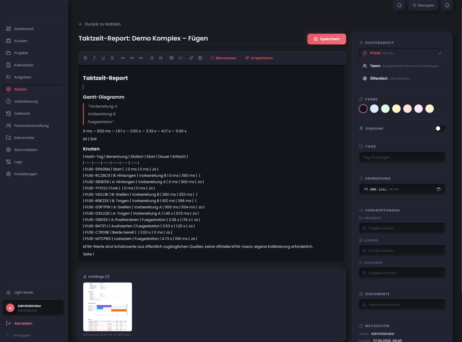 Notizsystem mit Erinnerung